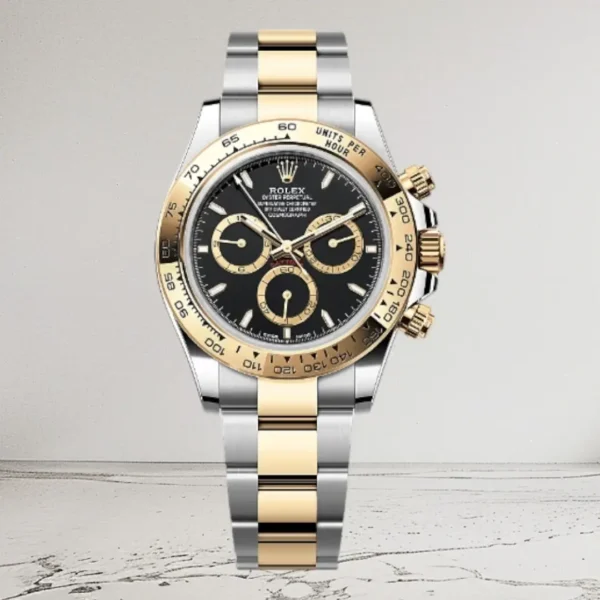 rolex daytona panda watch black strap yellow gold dial m126518ln-0012 super clone