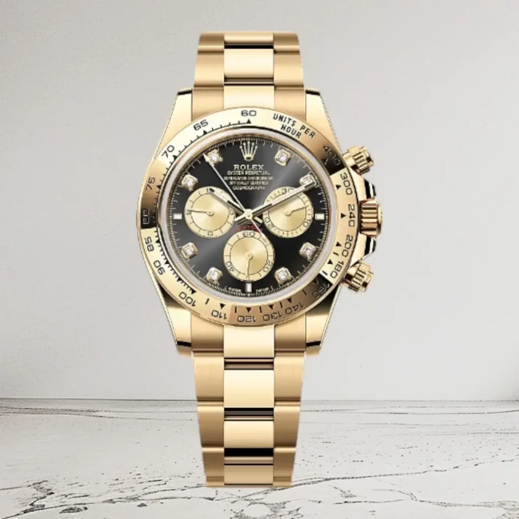 rolex daytona panda watch black strap yellow gold dial m126518ln-0012 super clone